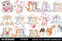 Cute Cat Valentine Clipart PNG Bundle Product Image 2