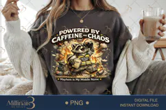 Powered by Caffeine and Chaos PNG, Funny Raccoon Sublimation Product Image 2