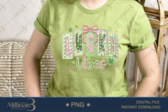 Lucky Vibes PNG, St Patricks Day Shamrock Clipart With Bow A Product Image 2