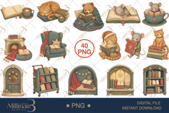 Cozy Christmas Book Lover Clipart Product Image 2
