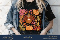 Boho Floral Turkey Thanksgiving PNG |Fun Fall Shirt Design Product Image 2