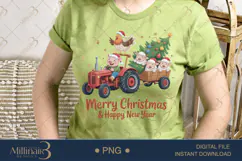 Country Farm Christmas Tractor PNG | Cute Pig Sheep & Chicke Product Image 2