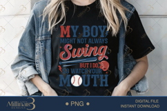 My Boy Might Not Always Swing PNG | Coquette Bow Sports Png Product Image 2