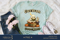 Cozy Reads and Creepy Nights PNG, Cute Ghost Reading Design Product Image 2
