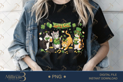 Lucky Cats St Patricks Day PNG, Cute Shamrock Cat Clipart Wi Product Image 2