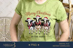 Christmas in the Barn Cow PNG | Cute Cows with Santa Hats & Product Image 2