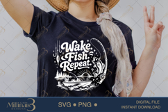 Wake Fish Repeat SVG PNG, Funny Fishing Lake Shirt Design, S Product Image 2