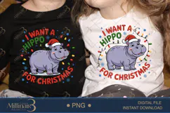 Cute Hippopotamus Christmas PNG | Funny Hippo in Santa Hat | Product Image 2
