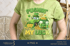 Pushin My Luck PNG, St Patricks Day Tractor Design, Funny Fa Product Image 2