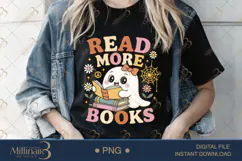 Cute Ghost Cat Reading Books PNG | Halloween & Fall Sublimat Product Image 2