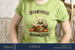Cozy Reads and Creepy Nights PNG, Cute Ghost Reading Design Product Image 3