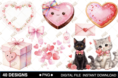 Cute Cat Valentine Clipart PNG Bundle Product Image 3