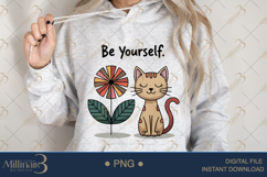 Be Yourself Cat PNG | Cute Boho Cat with Retro Flower Product Image 3