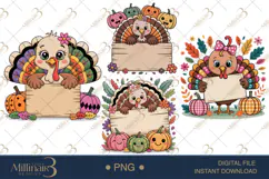 Thanksgiving Wood Sign PNG | Cute Turkey Fall Graphics Product Image 1