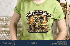 Powered by Caffeine and Chaos PNG, Funny Raccoon Sublimation Product Image 3