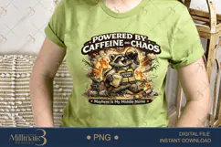 Powered by Caffeine and Chaos PNG, Funny Raccoon Sublimation Product Image 3