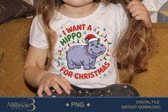 Cute Hippopotamus Christmas PNG | Funny Hippo in Santa Hat | Product Image 3