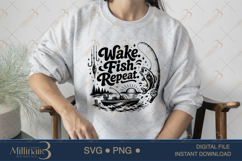 Wake Fish Repeat SVG PNG, Funny Fishing Lake Shirt Design, S Product Image 3