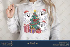 Cute Ghost Christmas PNG | Holiday Clipart with Santa Hat Gh Product Image 3