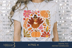 Boho Floral Turkey Thanksgiving PNG |Fun Fall Shirt Design Product Image 3