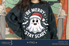 Be Merry Stay Scary PNG | Cute Christmas Ghost Clipart | Fun Product Image 3