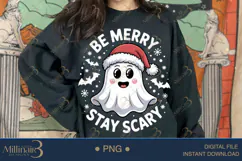 Be Merry Stay Scary PNG | Cute Christmas Ghost Clipart | Fun Product Image 3
