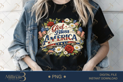 God Bless America PNG, Patriotic Floral Sublimation Design, Product Image 3