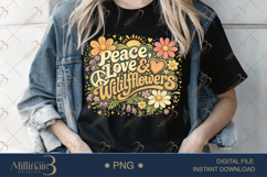 Peace Love Wildflowers PNG, Retro Watercolor Floral Design, Product Image 3