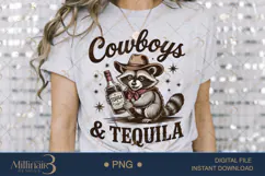 Cowboys & Tequila PNG Cute Raccoon Western Clipart Product Image 3