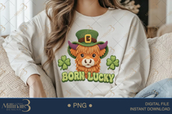 Born Lucky Highland Cow PNG, St Patrick Day Cow Clipart, Product Image 3