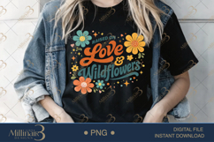 Raised On Love Wildflowers PNG, Retro Floral Quote Design, G Product Image 3
