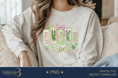 Lucky Vibes PNG, St Patricks Day Shamrock Clipart With Bow A Product Image 3