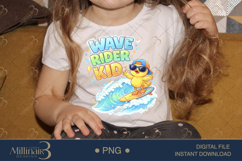 Wave Rider Kid PNG Cute Surfing Duck Design, Kids Summer Shi Product Image 3