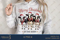 Christmas in the Barn Cow PNG | Cute Cows with Santa Hats & Product Image 3