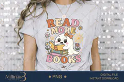 Cute Ghost Cat Reading Books PNG | Halloween & Fall Sublimat Product Image 3
