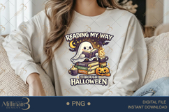 Reading My Way Through Halloween PNG, Cute Ghost Reader Desi Product Image 4