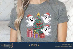 Cute Ghost Christmas PNG | Holiday Clipart with Santa Hat Gh Product Image 4