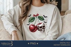 Spooky Skull Cherry Bow Sublimation PNG| Happy Hallowe Product Image 4