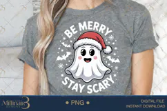 Be Merry Stay Scary PNG | Cute Christmas Ghost Clipart | Fun Product Image 4