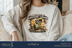 Powered by Caffeine and Chaos PNG, Funny Raccoon Sublimation Product Image 4