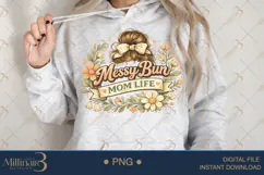 Messy Bun Mom Life PNG, Cute Mom Hair Design, Retro Floral M Product Image 4