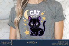 Cute Cat Lover PNG | Black Cat with Moon & Stars Clipart Product Image 4
