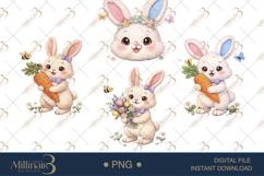 Cute Easter Bunny Clipart PNG, Watercolor Bunny Clipa Product Image 1