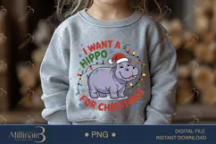 Cute Hippopotamus Christmas PNG | Funny Hippo in Santa Hat | Product Image 4