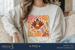 Boho Floral Turkey Thanksgiving PNG |Fun Fall Shirt Design Product Image 4