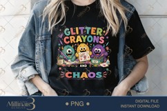 Glitter Crayons and Controlled Chaos PNG, Funny Teacher Desi Product Image 4