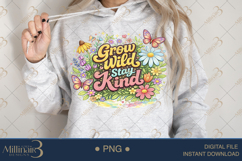 Grow Wild Stay Kind PNG, Watercolor Floral Butterfly Design, Product Image 4