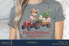 Country Farm Christmas Tractor PNG | Cute Pig Sheep & Chicke Product Image 4
