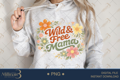 Wild Free Mama PNG, Boho Floral Mom Quote Design, Retro Wild Product Image 4