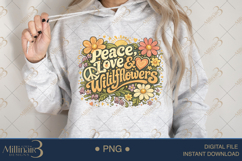 Peace Love Wildflowers PNG, Retro Watercolor Floral Design, Product Image 4